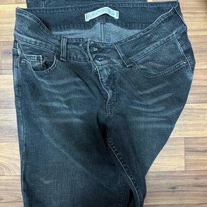 Black faded wide leg jeans